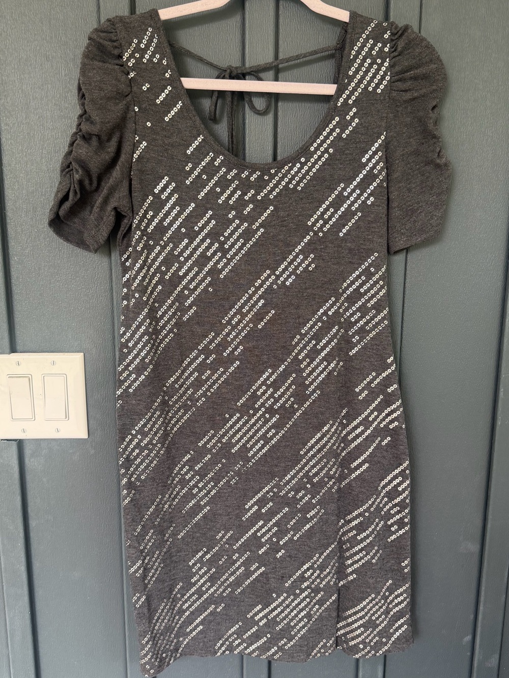 Women's Charcoal Gray Sequin Detail Short Sleeve Dress / Tunic